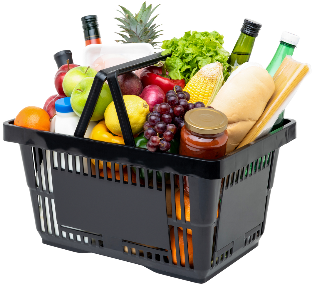 Shopping basket full of groceries